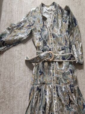 Veronica Beard Long-Sleeve Paisley Maxi Dress in Navy, Green, Cream